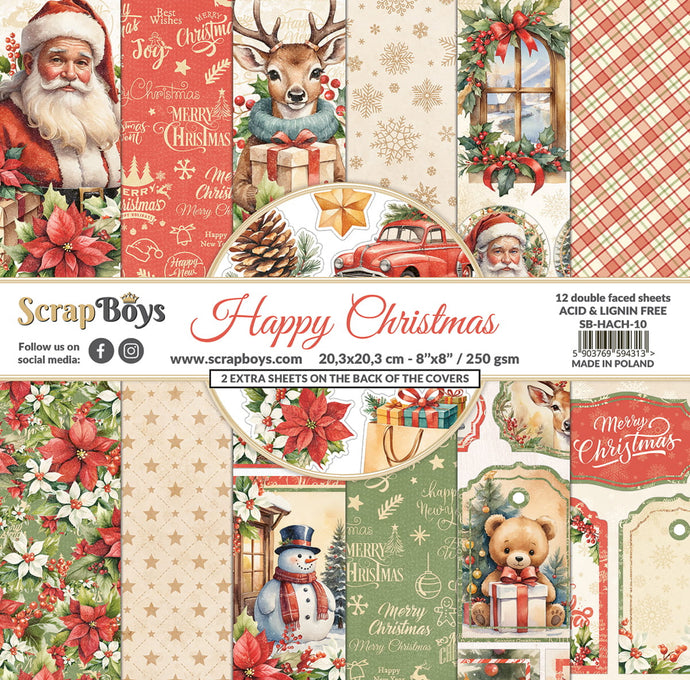 Happy Christmas 8x8” Paper Pad ScrapBoys SB-HACH-10