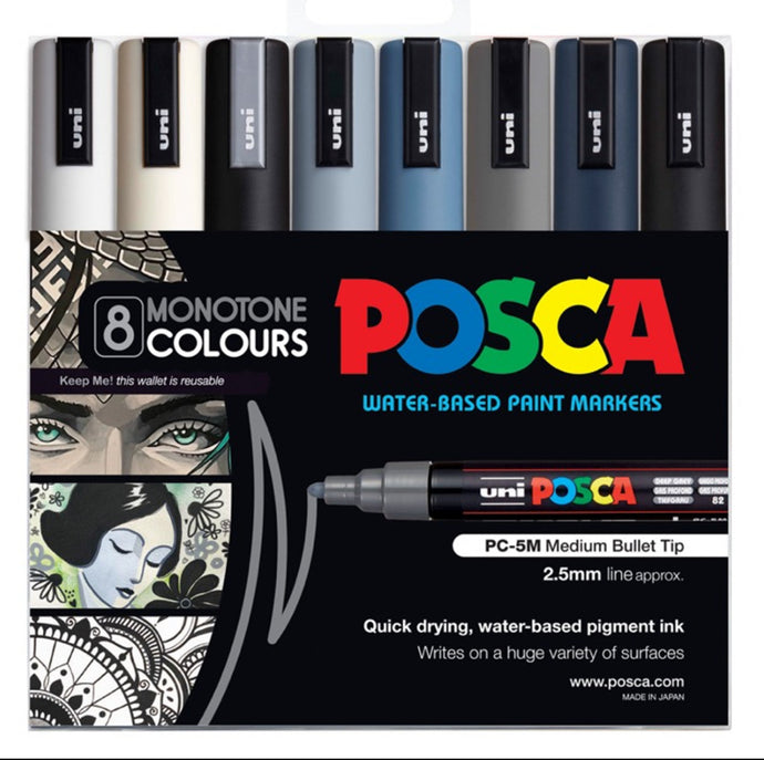 Posca Monotone Colours Pack of 8 PC-5M PC5MMC8C