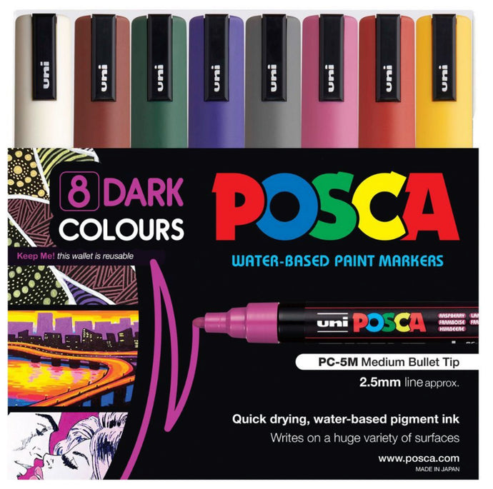 Posca Dark Colours Pack of 8 PC5MDC8C